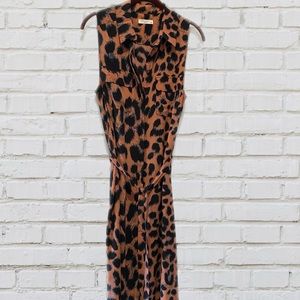 Silk button down belted dress